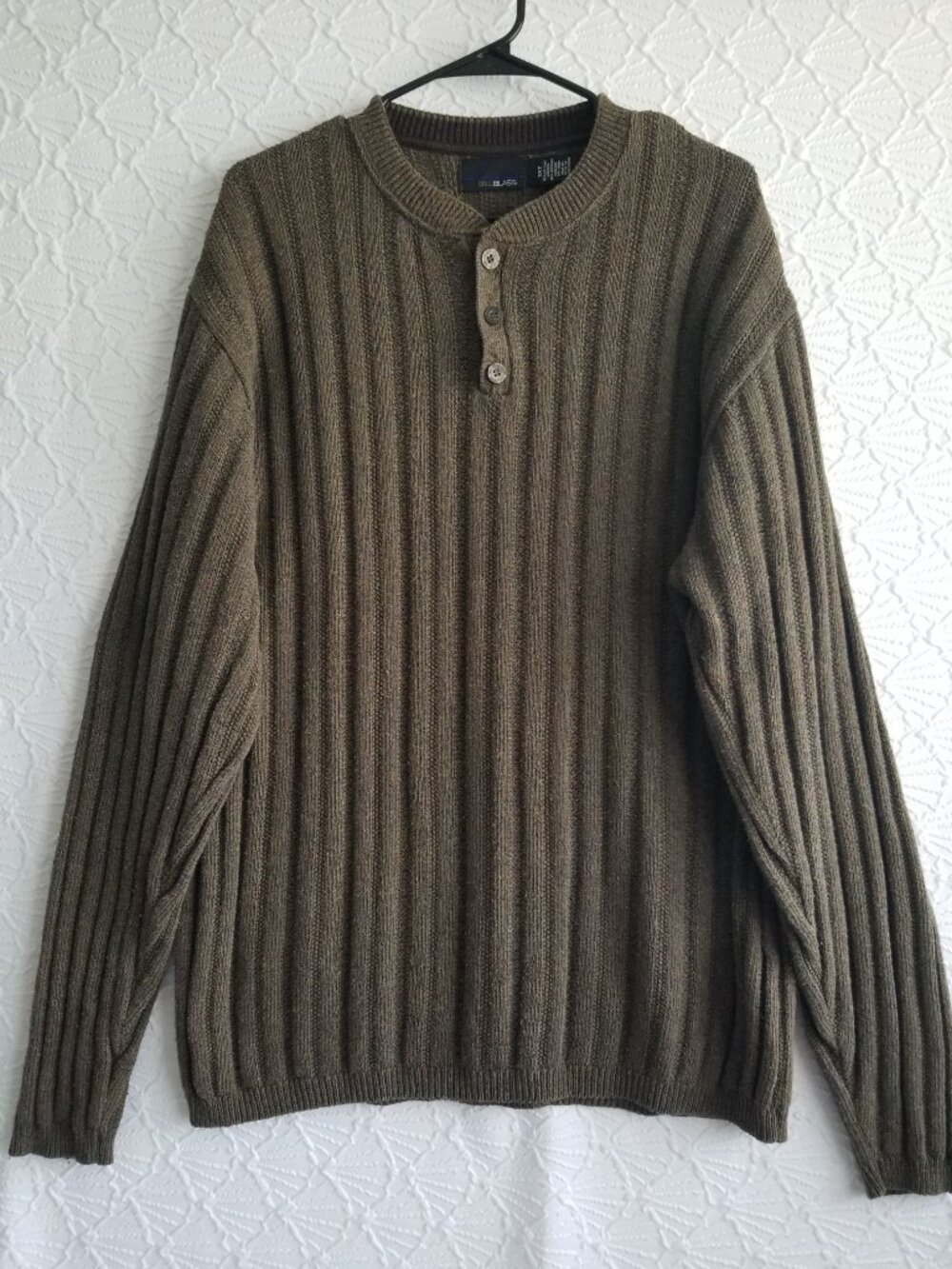 Vintage Bill Blass Olive Green Henley Sweater 2XT